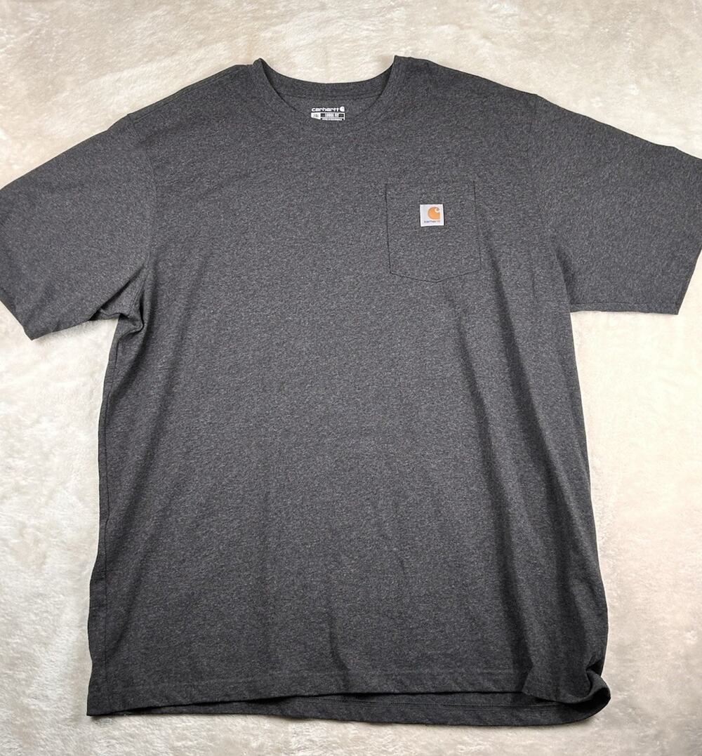 Carhartt K87 T Shirt Men's Sz 2XLT Grey Workwear Loose Fit Short Sleeve Pocket
